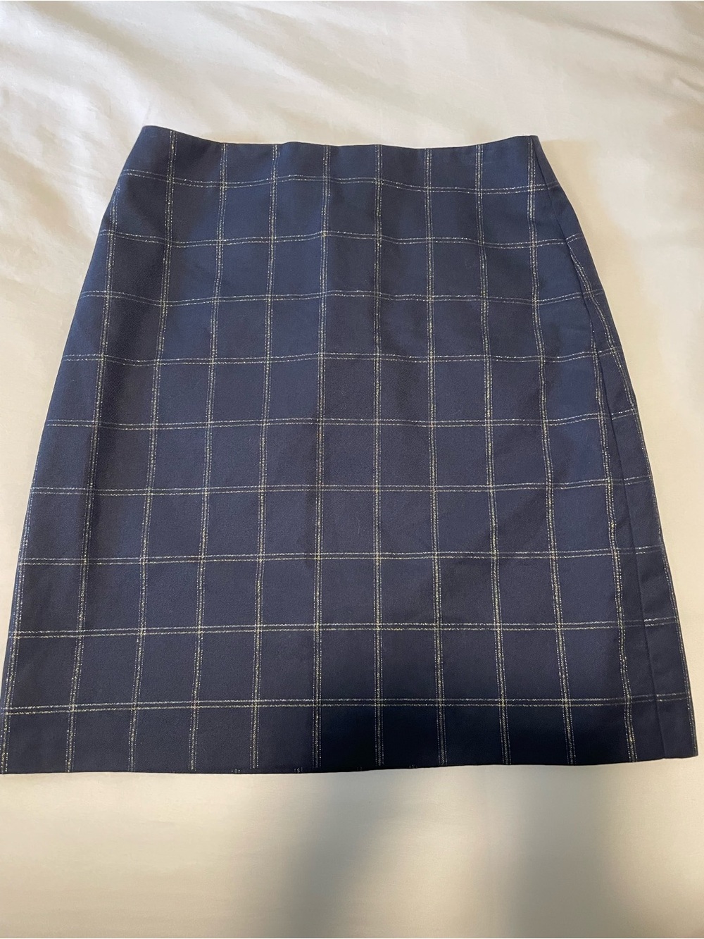 Banana Republic Navy Windowpane Pencil Skirt beautiful gold stitching